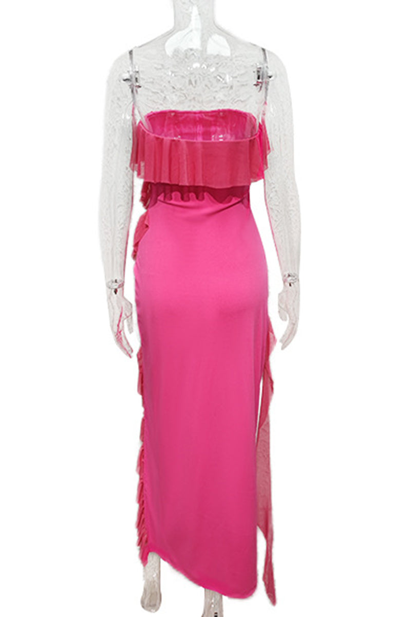 Yolanda Aesthetic Solid Color Strapless Irregular Dresses with Ruffles and Slit (3 Colors) Everyday Luxe Edit