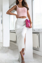 Casual Solid Color Slit Bodycon High Waist Conventional Solid Color Skirts