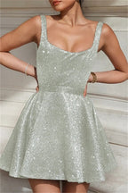 Sexy Solid Color Backless U Neck Vest Dresses