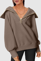 Casual Street Solid Color Zipper Turndown Collar Tops