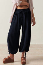Casual Solid Color Draw String Patchwork Loose High Waist Solid Color Bottoms