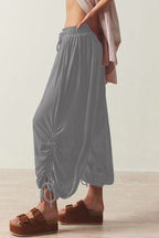 Casual Solid Color Draw String Patchwork Loose High Waist Solid Color Bottoms