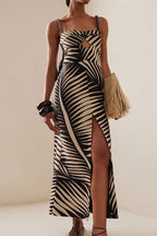 Casual Print Hollow Out Backless Slit Spaghetti Strap Long Dresses