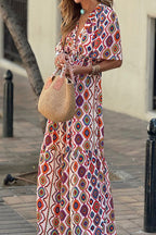 Casual Print Rhombus Backless V Neck A Line Dresses