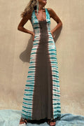 Sexy Tie Dye Print Backless U Neck One Step Skirt Dresses