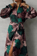 Jimena Boutique Daily Floral Print Lace Up Shirt Dresses with Slit and Turn Down Collar Premium Wardrobe Essential