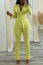 Casual Solid Color Buttons Turndown Collar Long Sleeve Two Pieces