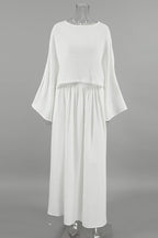 Casual Slit Ruched O Neck Long Sleeve Two Pieces