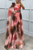 Prom Elegant Animal Print Irregular Contrast Sloping Shoulder Irregular Dresses