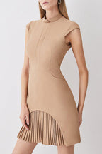 Elegant Solid Color Zipper Pleated Mandarin Collar A Line Dresses