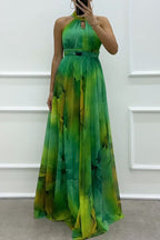 Sexy Prom Gradient Color Lace Up Contrast Halter Evening Dresses