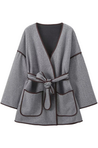 Casual Street Pocket Patchwork With Belt V Neck Outerwear