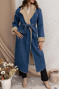 Casual Street Pocket Lace Up Patchwork Turndown Collar Outerwear