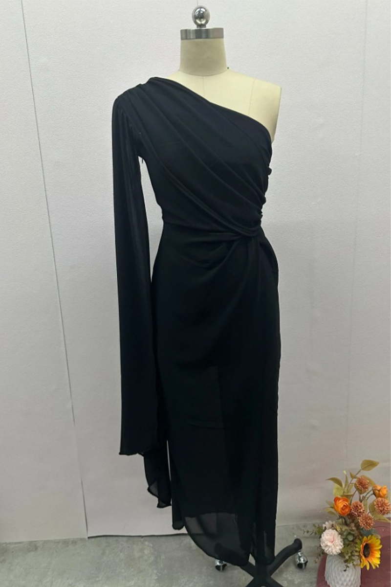 Eugenia Exclusive Party Ruched Irregular Slanted Shoulder Dresses (5 Colors) Everyday Luxe Edit