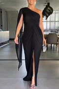 Eugenia Exclusive Party Ruched Irregular Slanted Shoulder Dresses (5 Colors) Everyday Luxe Edit
