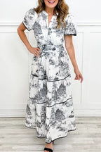 Elena Elevated Casual Printed, Long Basic Dresses with a V Neck Boutique Collection