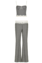 Casual Plaid Lace Patchwork Backless Spaghetti Strap Sleeveless Two Pieces