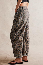 Casual Street Leopard Pocket Mid Waist Loose Denim Jeans