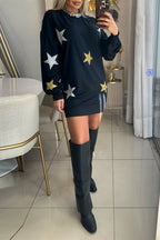 Casual The stars Basic O Neck Long Sleeve Dresses