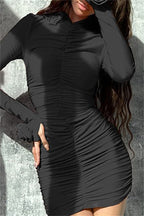 Casual Ruched Half A Turtleneck Wrapped Skirt Dresses(4 Colors)