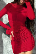 Casual Ruched Half A Turtleneck Wrapped Skirt Dresses(4 Colors)