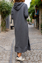 | Casual Long Sleeve Zip-Up Hooded Dress