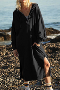 Casual Daily Solid Color Pocket Slit Hooded Long Sleeve Dresses