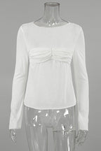 Casual Solid Color Ruched O Neck Tops