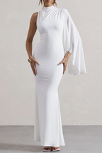 Sexy Solid Color Irregular Half A Turtleneck One Step Skirt Dresses