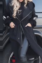 Casual Letters Pocket Patchwork Contrast Hooded Outerwear