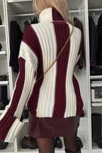 Casual Stripe Weave Contrast Turtleneck Tops