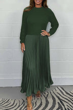 Casual Solid Color Patchwork Contrast O Neck Long Dresses
