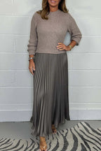 Casual Solid Color Patchwork Contrast O Neck Long Dresses