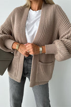 Casual Solid Color Pocket Weave V Neck Outerwear