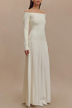 Sexy Patchwork Ruched Without Belt Off Shoulder Long Dresses(No waist belt)