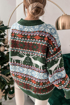 Casual Wapiti Snowflakes Weave Contrast O Neck Tops
