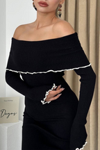 Sexy Solid Color Patchwork Contrast Potholes Off Shoulder One Step Skirt Dresses