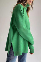 Casual Solid Color Slit Turtleneck Tops