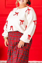 Casual Party Bow Patchwork Contrast O Neck Tops