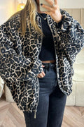 Casual Leopard Print Patchwork Zipper Collar Outerwear