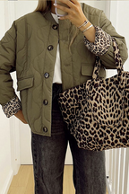 Casual Solid Color Buttons Leopard O Neck Outerwear