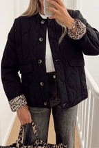 Casual Solid Color Buttons Leopard O Neck Outerwear