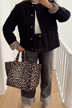 Casual Solid Color Buttons Leopard O Neck Outerwear