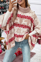 Casual Party Wapiti Snowflakes Weave Contrast Turtleneck Tops