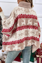 Casual Party Wapiti Snowflakes Weave Contrast Turtleneck Tops