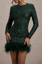 Sexy Party Solid Color Sequins Feather Hemline O Neck Evening Dresses