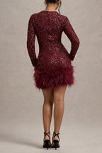 Sexy Party Solid Color Sequins Feather Hemline O Neck Evening Dresses