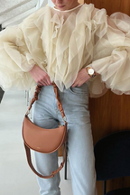 Elegant Solid Color Irregular Stringy Selvedge Flower Shape O Neck Tops