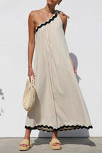 Gabriela Elevated Holiday Ripple Patchwork Dresses with Irregular Drop Shoulder and Lace Up, Sleeveless Chic Silhouette Collection