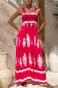 Fernanda Luxe Holiday Dress Geometric Print Pocket Thready Selvedge Square Neck Long Dresses (3 Colors) Boutique Collection